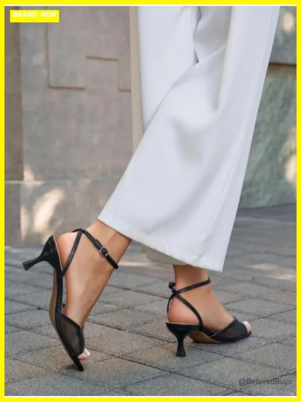 Womens Strappy Kitten Heel Sandals Mesh Square Open Toe Ankle Strap Dress Shoes